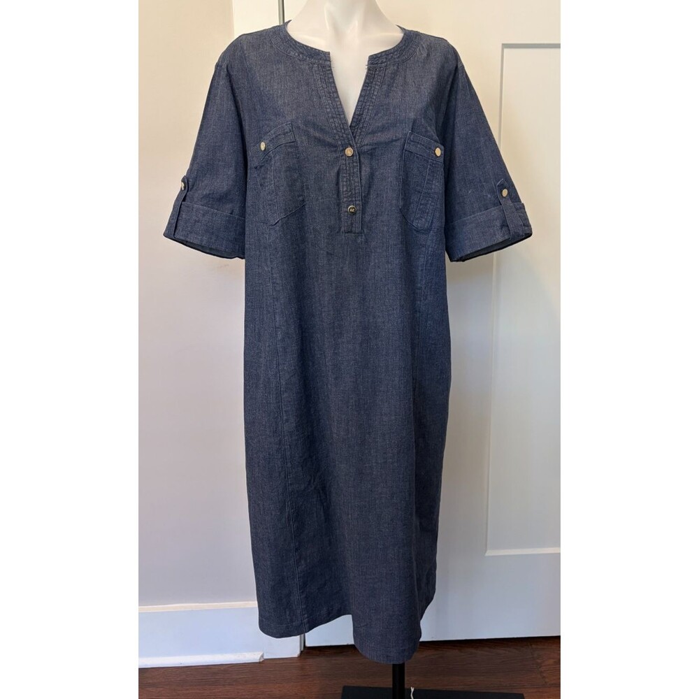 Anne Klein Womens DRESS Short Cuffed Sleeve Blue Denim Size 2X